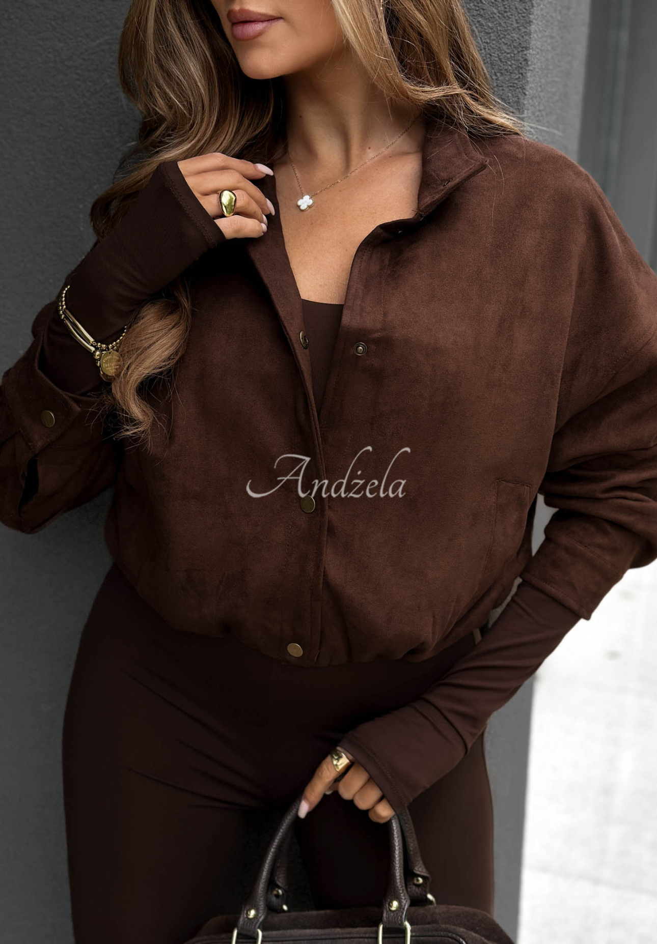 Kurze Bomberjacke aus Wildlederimitat Timeless Autumn Schokoladenbraun