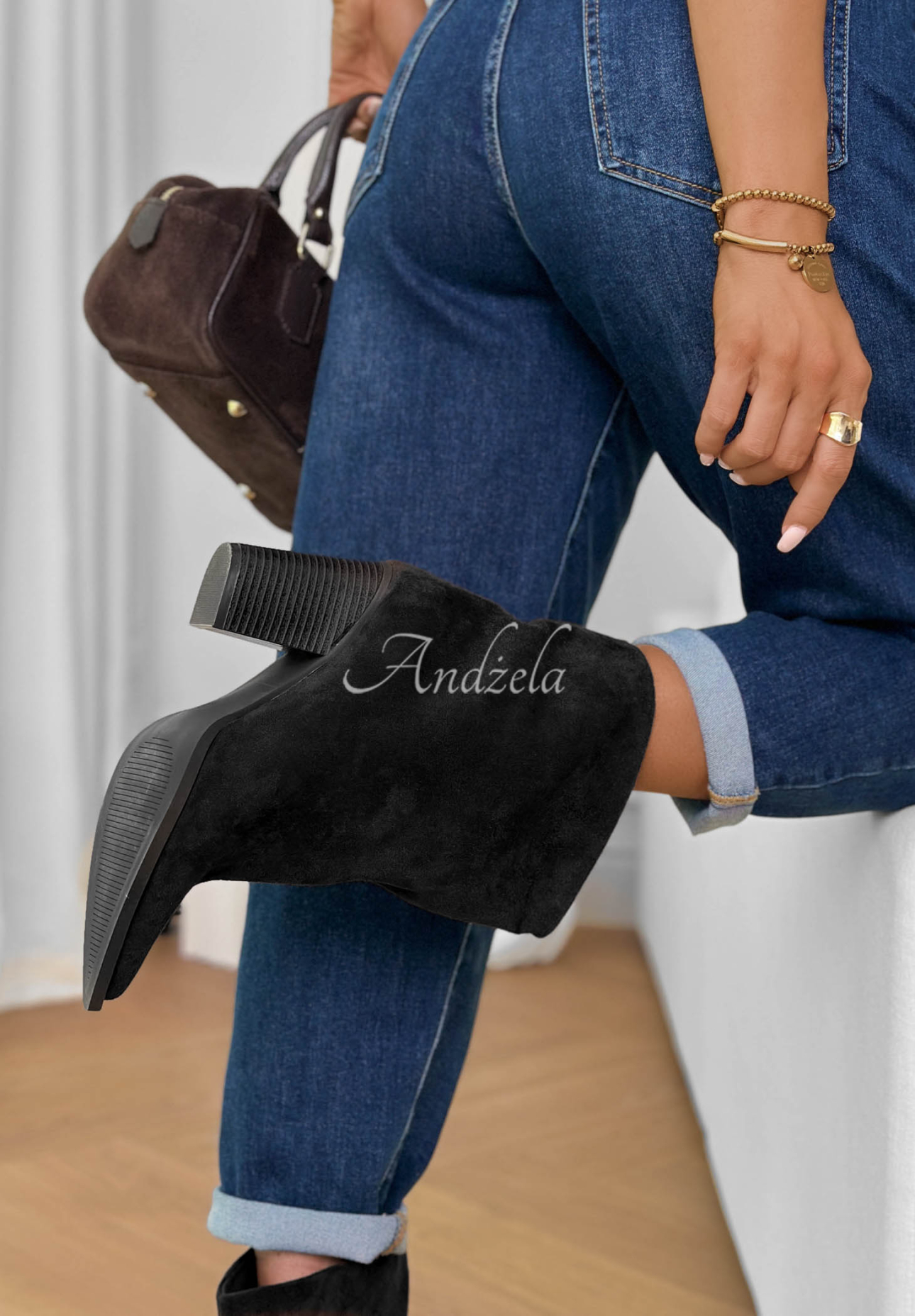 Wildleder-Ankle-Boots mit Blockabsatz Fancy Style Schwarz