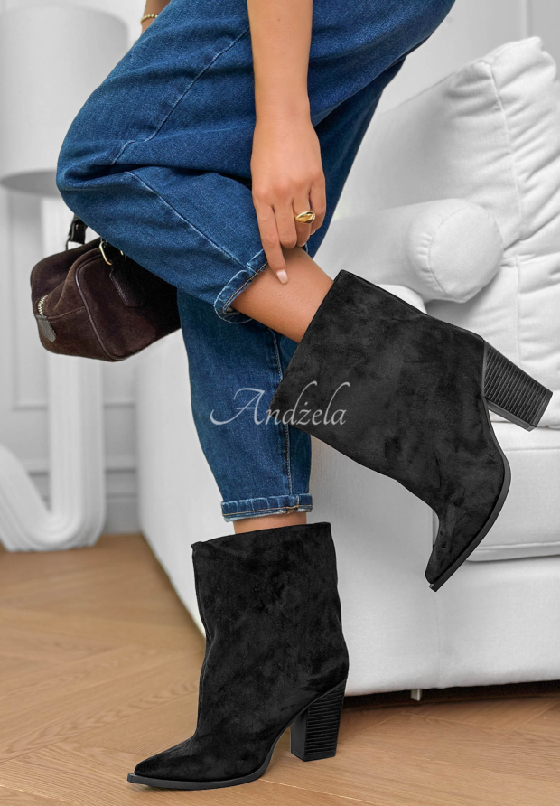 Wildleder-Ankle-Boots mit Blockabsatz Fancy Style Schwarz