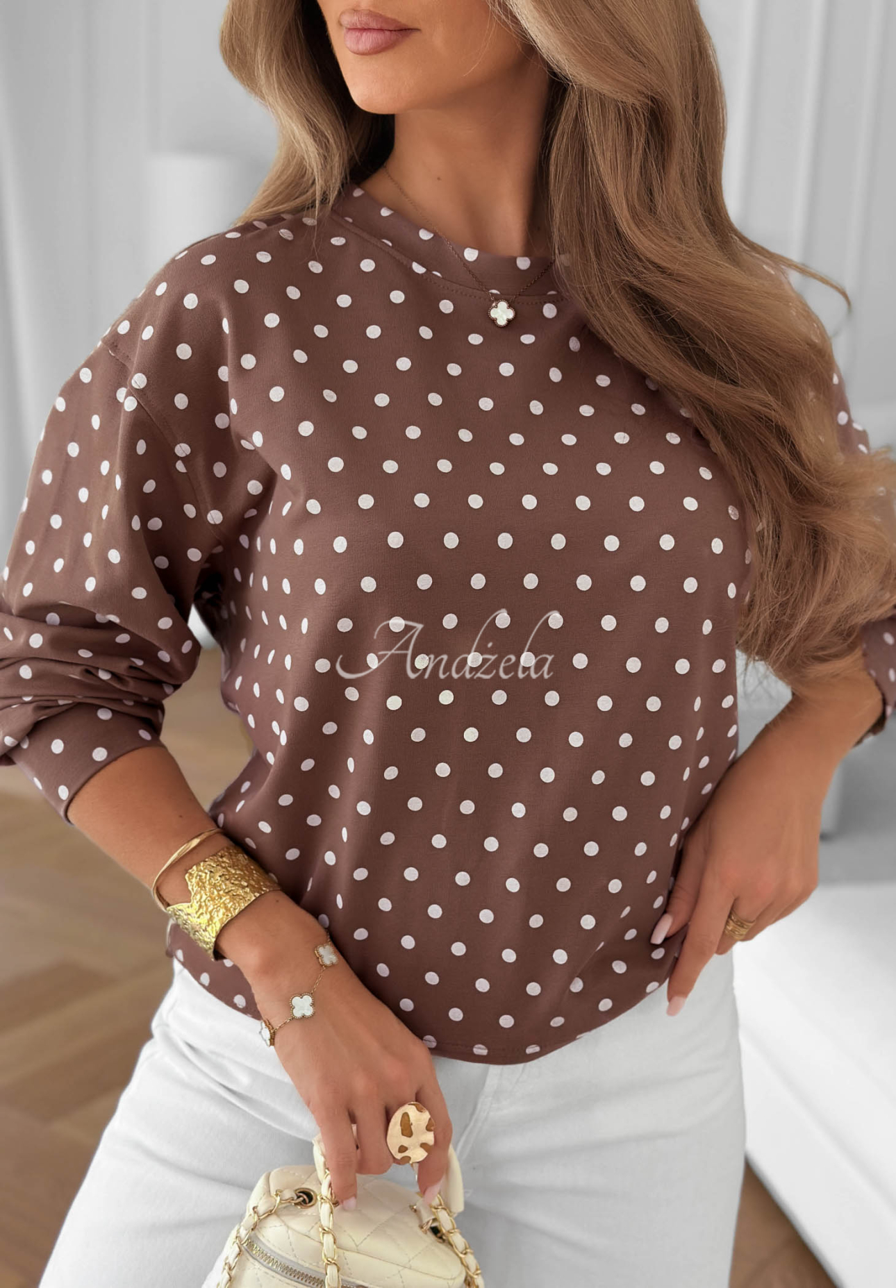 Baumwoll-Sweatshirt mit Punkten Dot Dream Schokoladenbraun