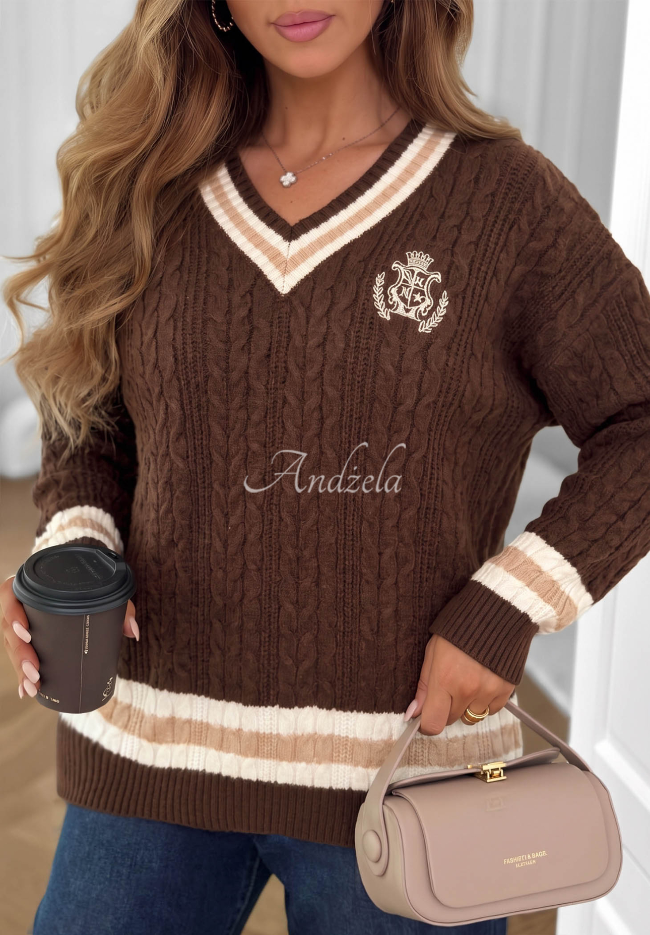 Viskosepullover mit dekorativem Webmuster Velvet Touch Schokoladenbraun