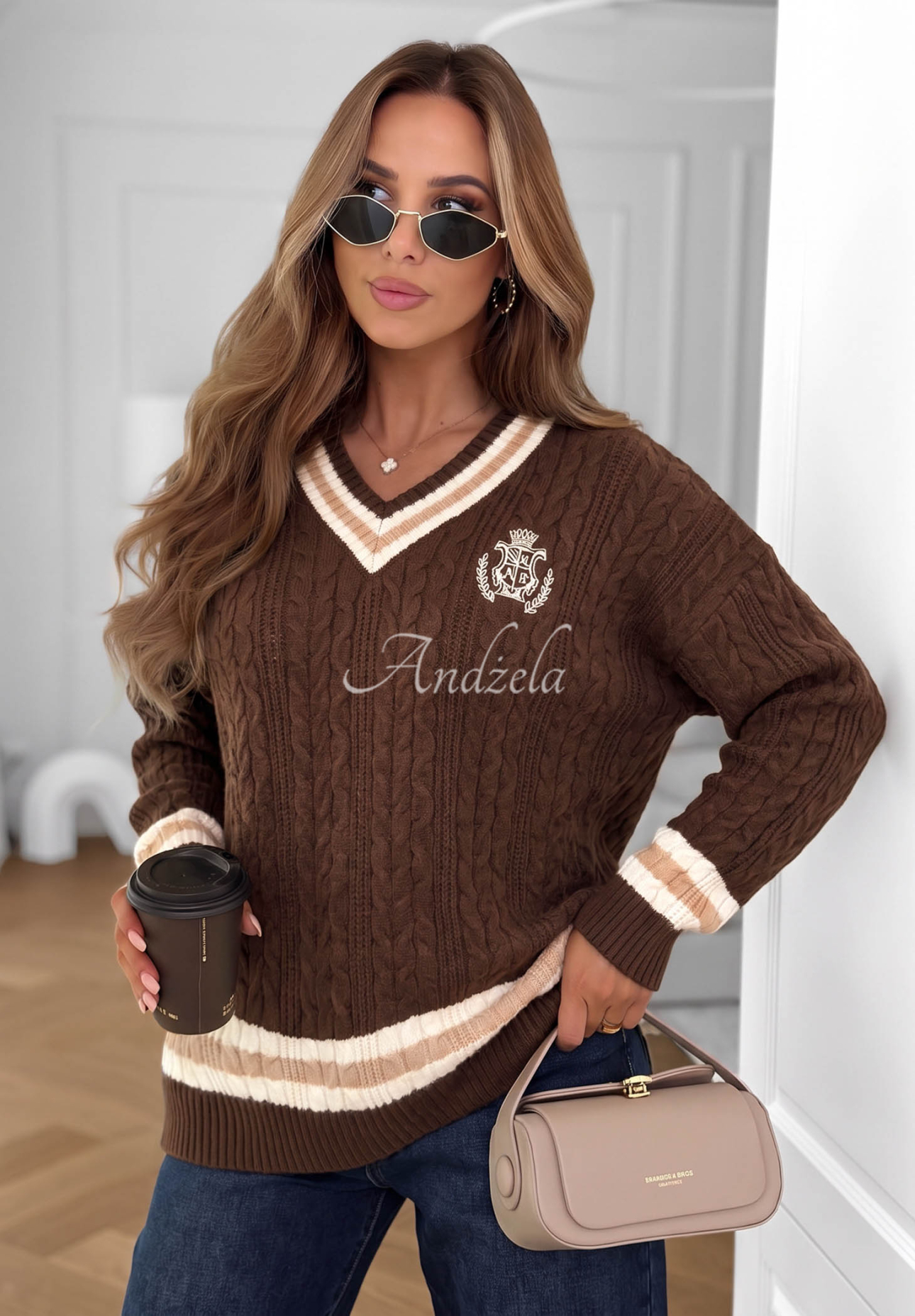 Viskosepullover mit dekorativem Webmuster Velvet Touch Schokoladenbraun