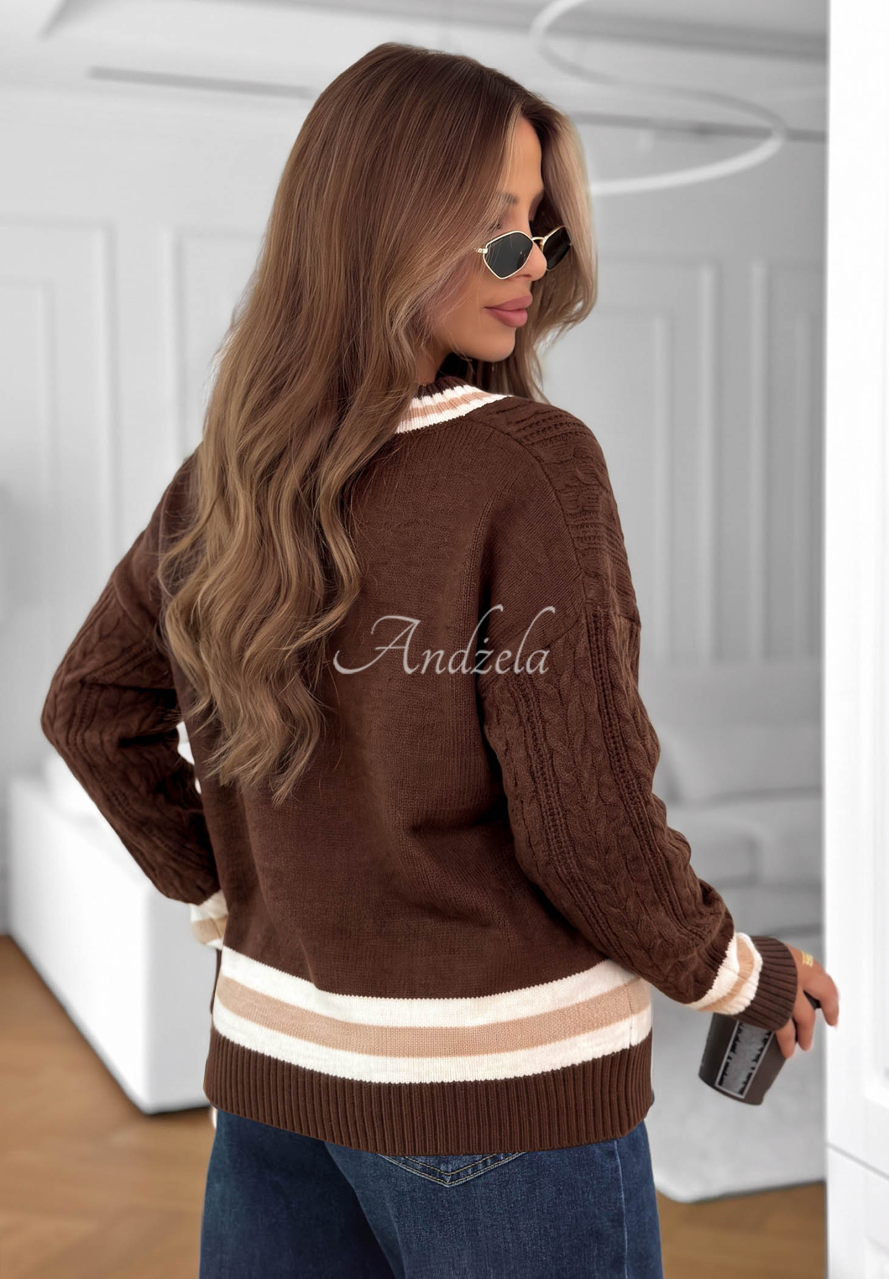 Viskosepullover mit dekorativem Webmuster Velvet Touch Schokoladenbraun
