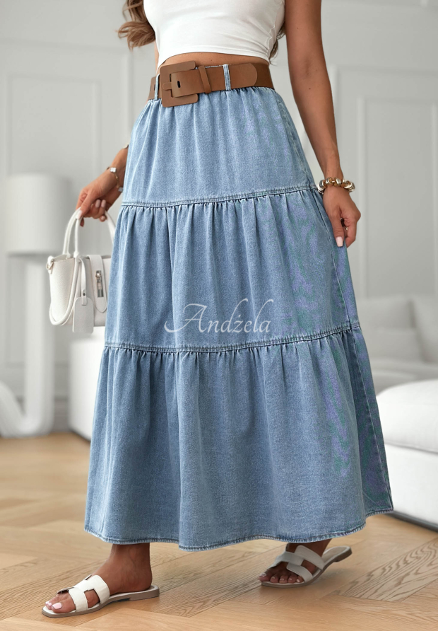 Ausgestellter Jeansrock mit G&uuml;rtel Morella Blau