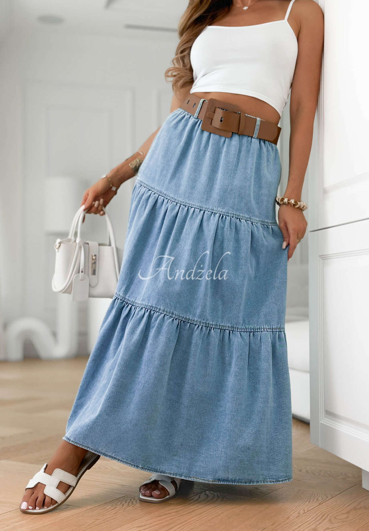 Ausgestellter Jeansrock mit Gürtel Morella Blau