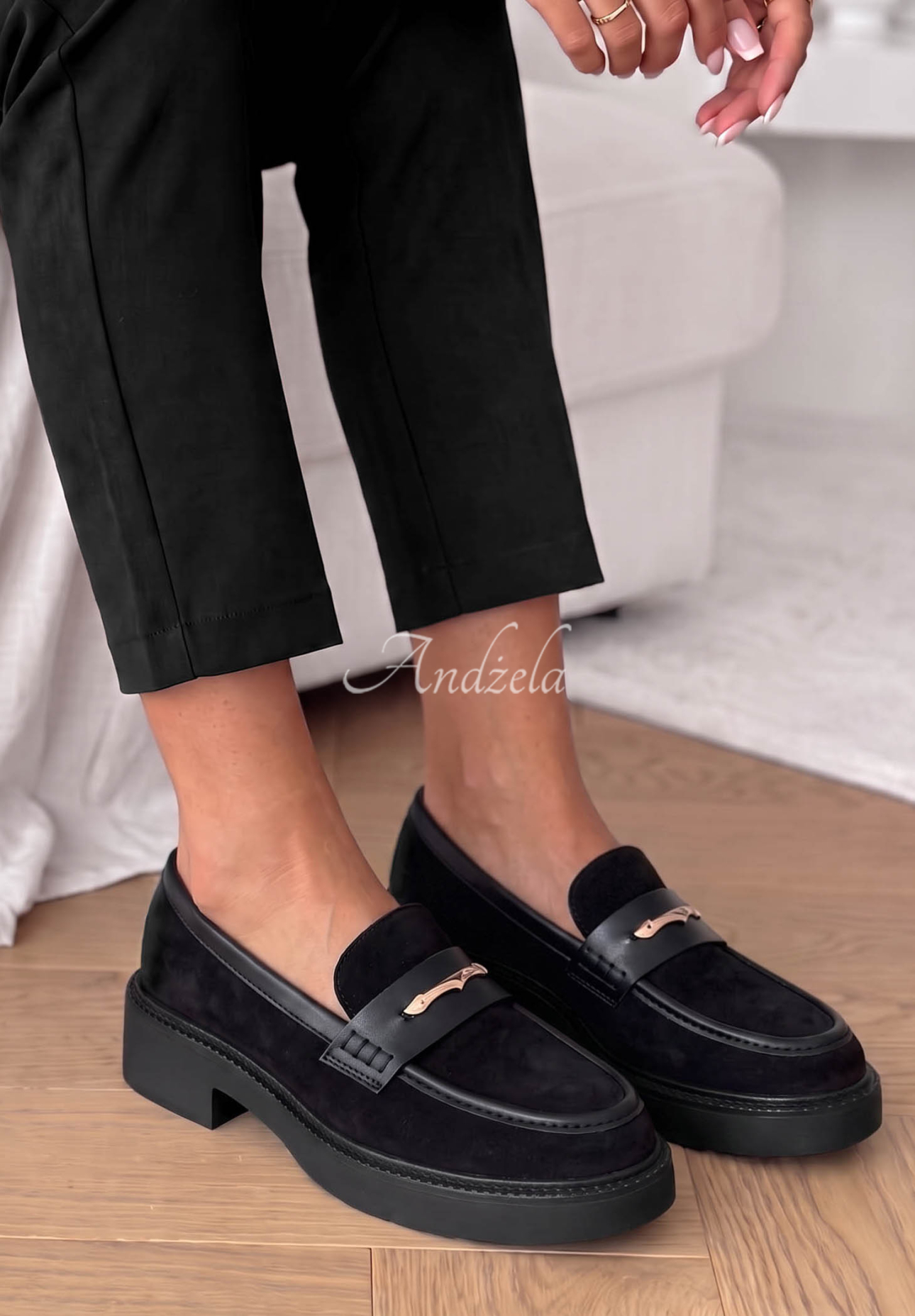 Loafer aus Wildlederimitat Hazel Step Schwarz