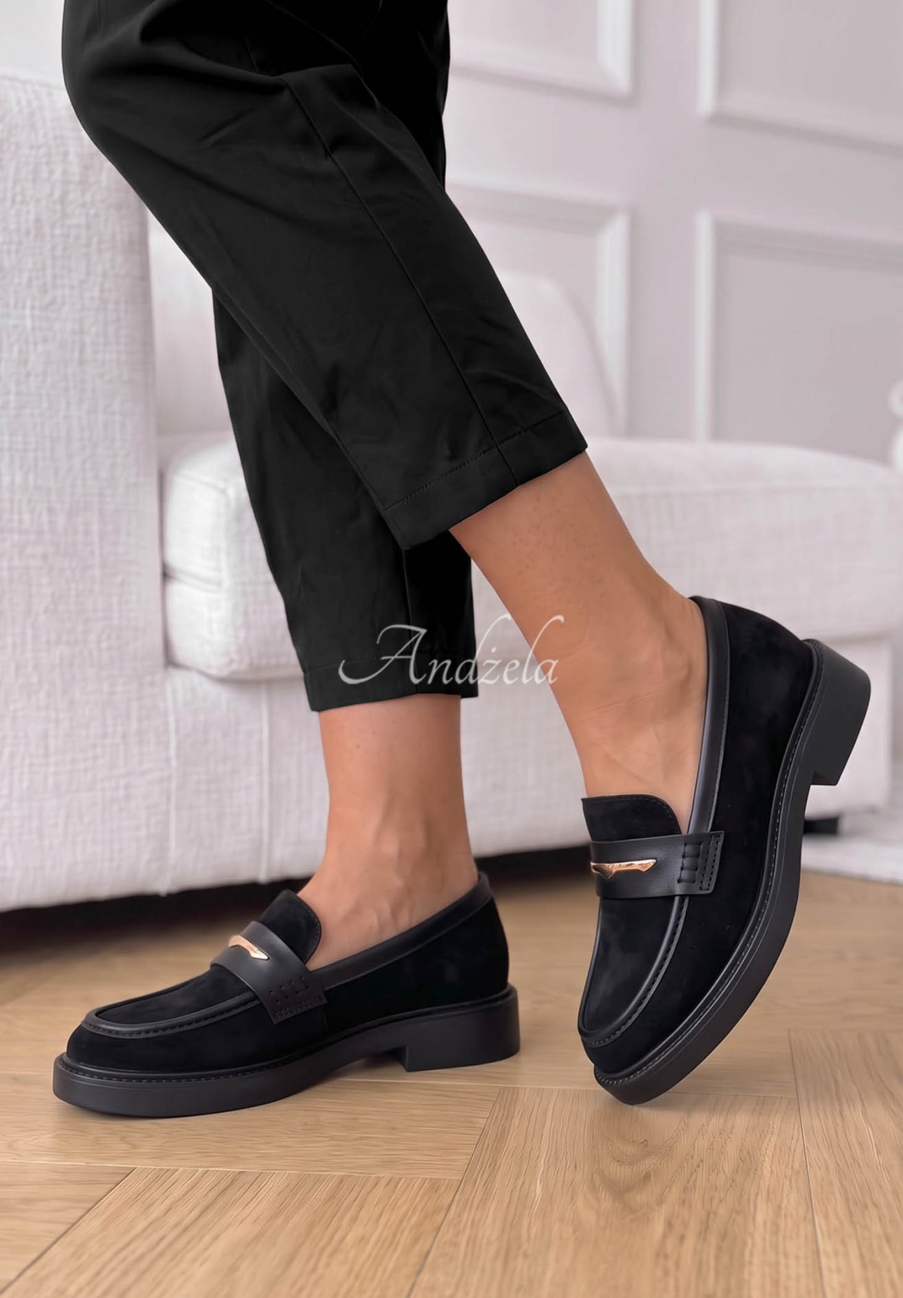 Loafer aus Wildlederimitat Hazel Step Schwarz