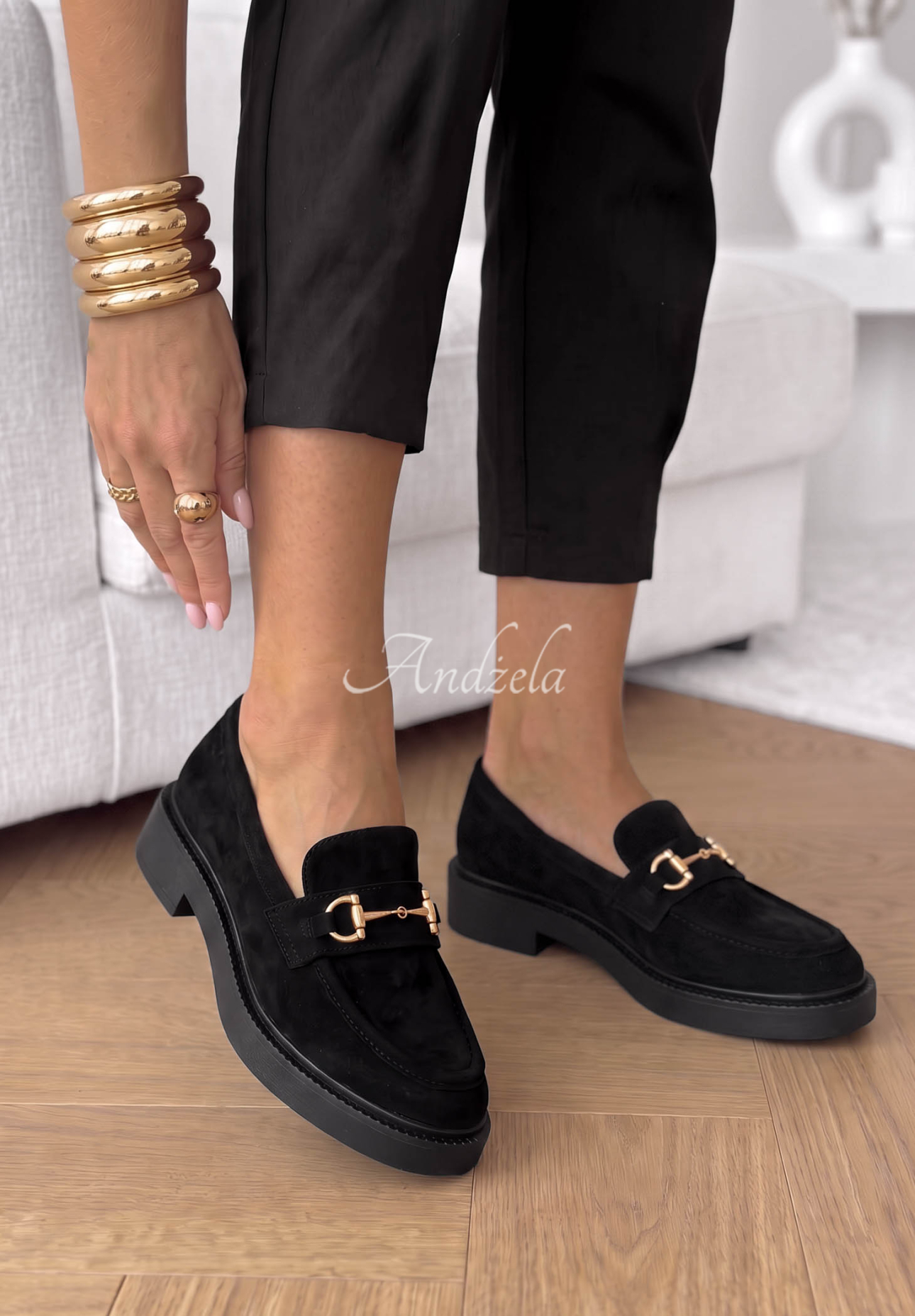 Loafer aus Wildlederimitat Autumn Daisy Schwarz