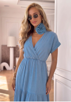 Kleid midi z lyocellu z falbankami i paskiem z różą Rosa Sea Hellblau