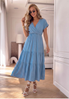 Kleid midi z lyocellu z falbankami i paskiem z różą Rosa Sea Hellblau