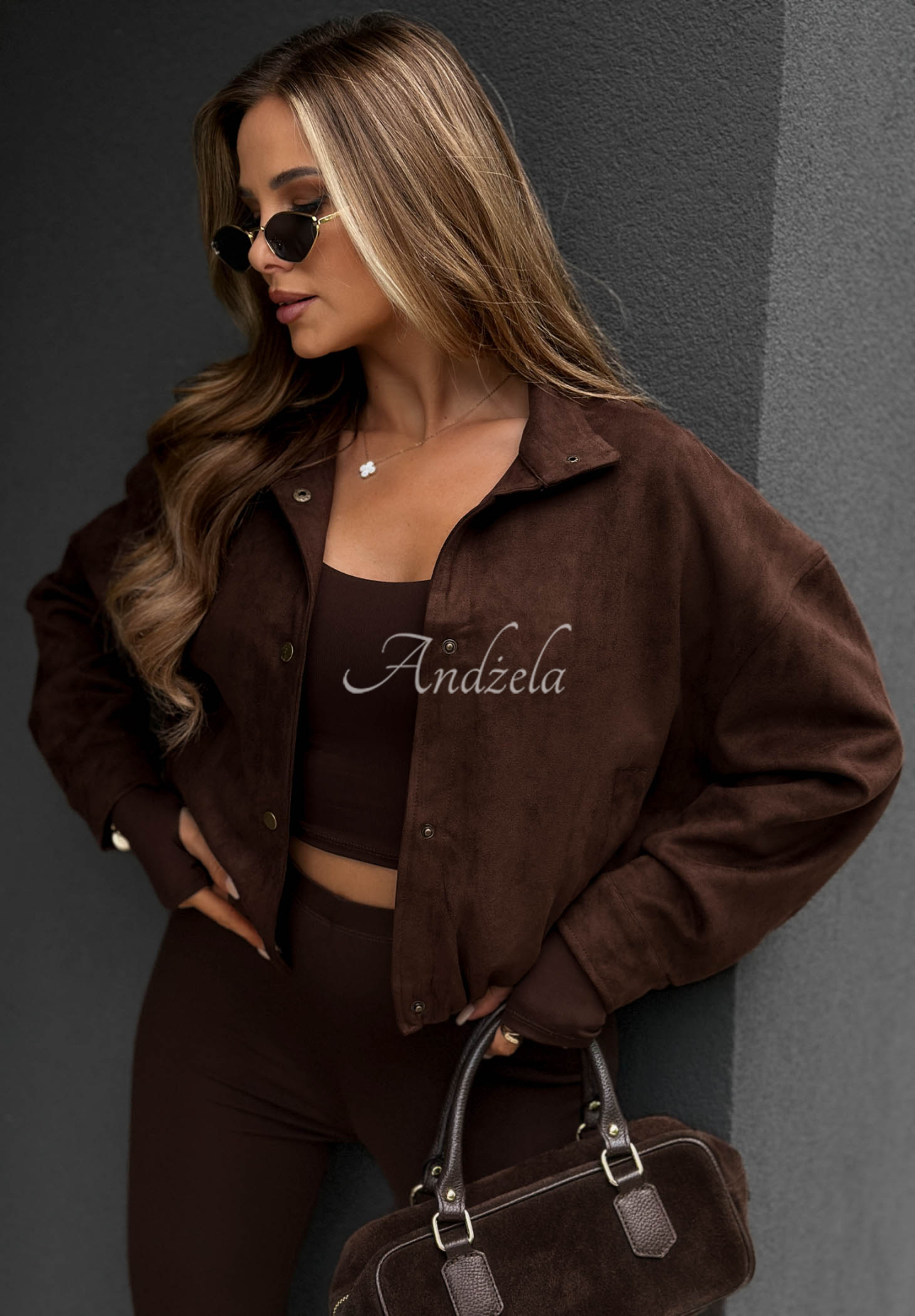 Kurze Bomberjacke aus Wildlederimitat Timeless Autumn Schokoladenbraun