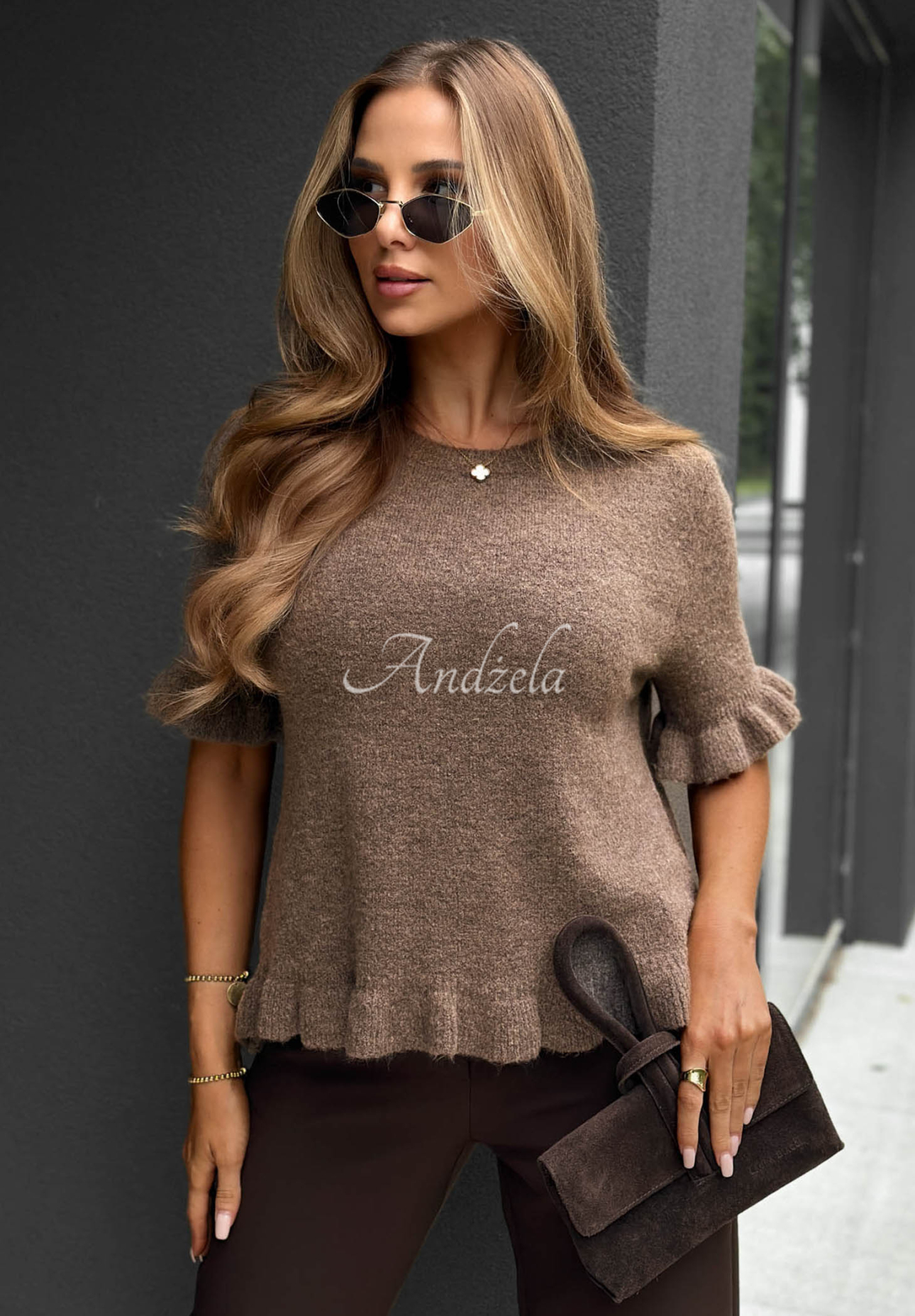 Pullover mit Rüschen, Wolle und Viskose Soft Haven Schokoladenbraun
