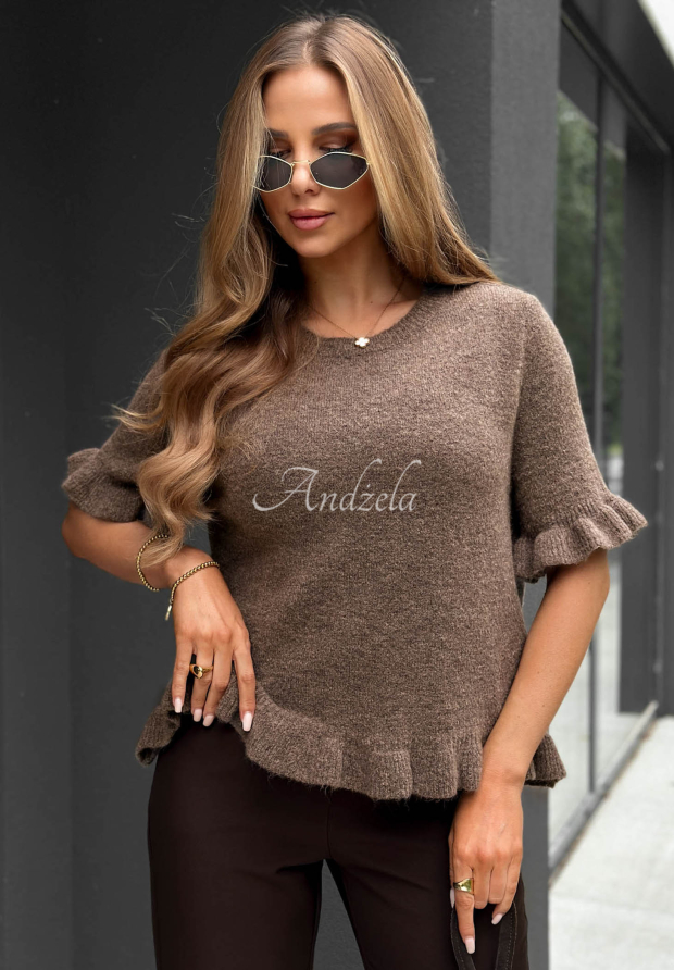 Pullover mit R&uuml;schen, Wolle und Viskose Soft Haven Schokoladenbraun