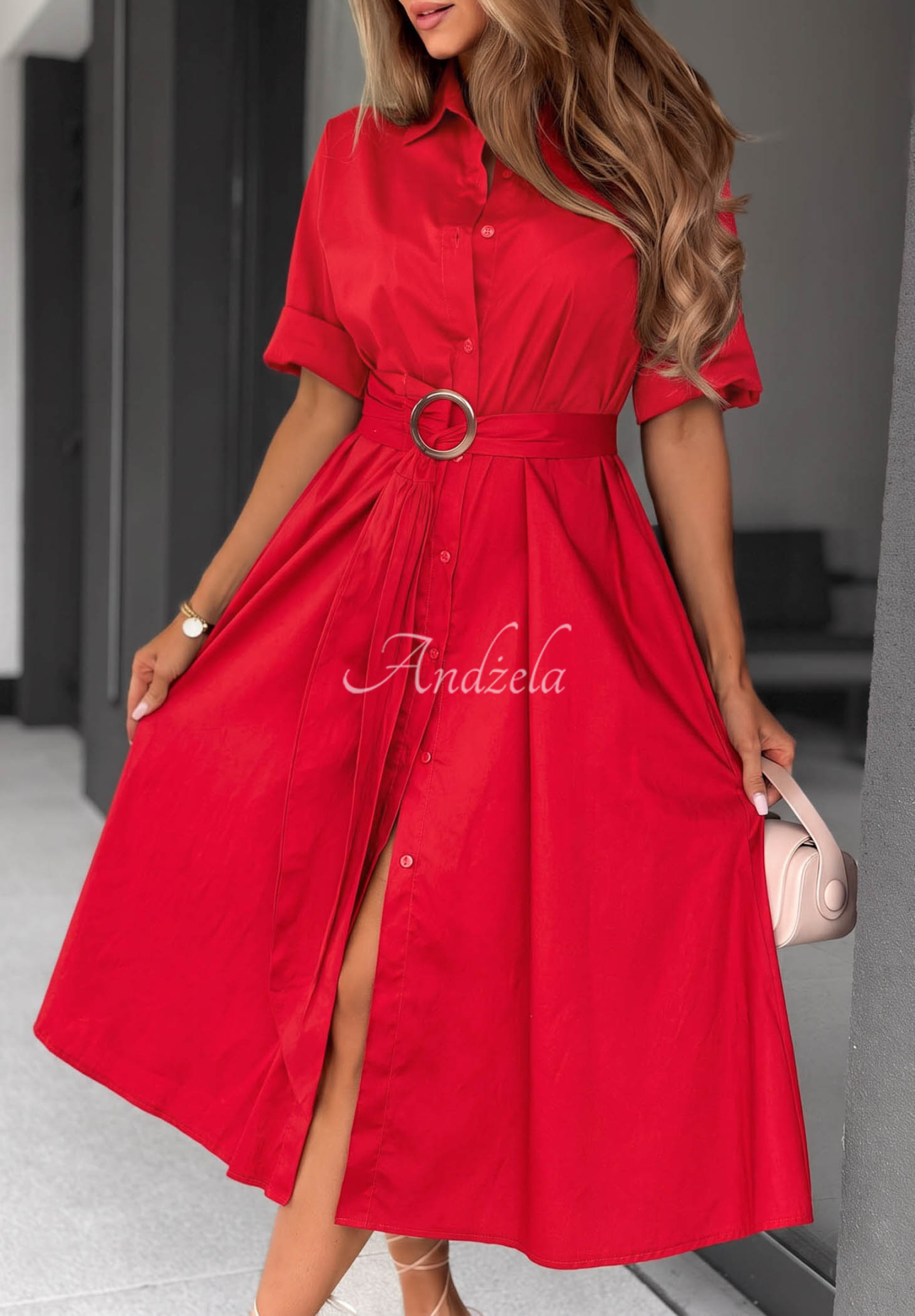 Baumwollhemdkleid mit Gürtel Wind Sails Rot