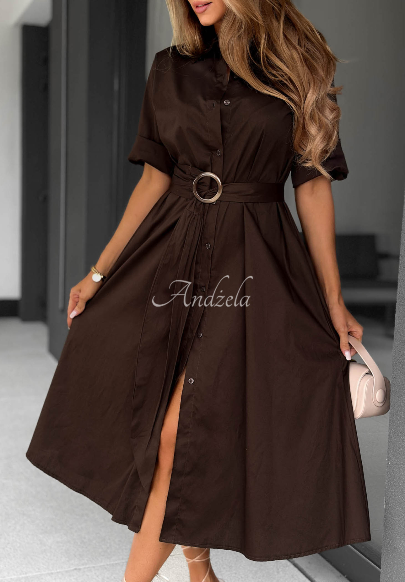 Baumwollhemdkleid mit Gürtel Wind Sails Schokoladenbraun