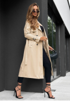 Langer Ledermantel mit Gürtel Montebello Beige