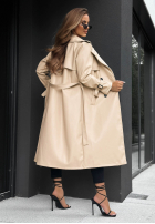 Langer Ledermantel mit Gürtel Montebello Beige