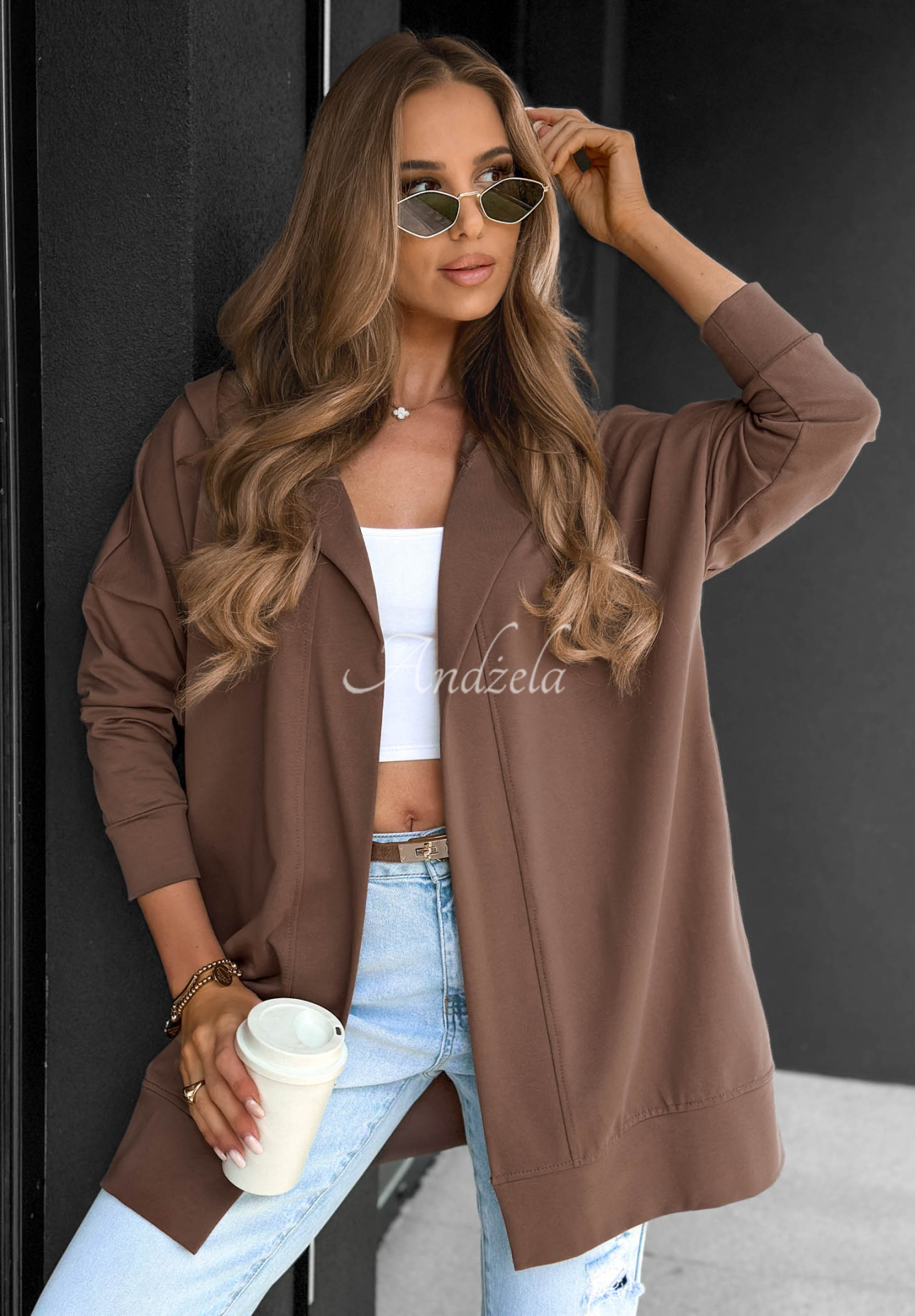 Langes Kapuzensweatshirt aus Baumwolle Cozy Mood Schokoladenbraun