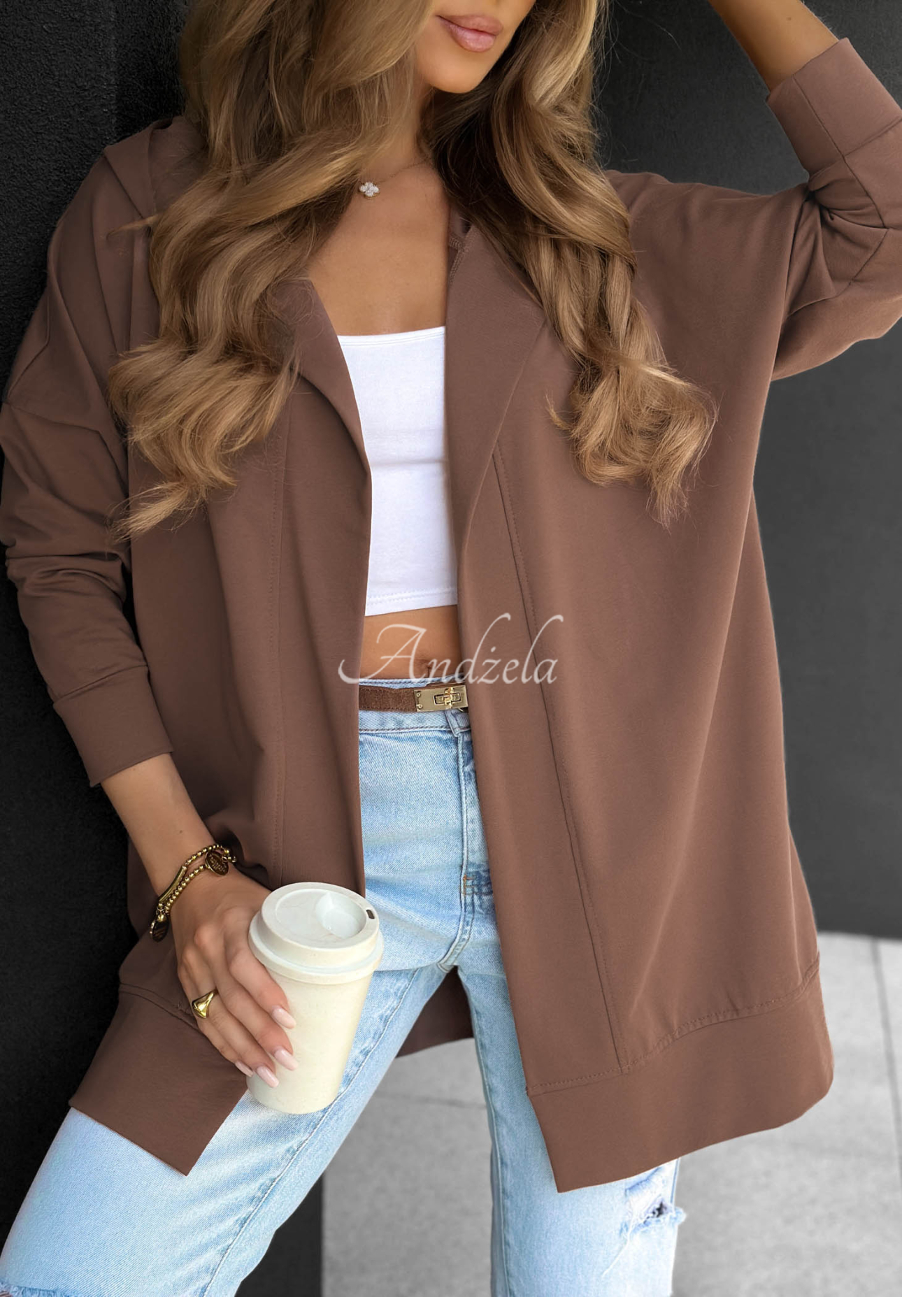 Langes Kapuzensweatshirt aus Baumwolle Cozy Mood Schokoladenbraun