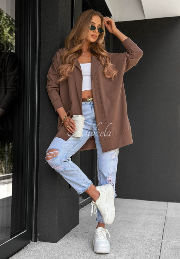 Langes Kapuzensweatshirt aus Baumwolle Cozy Mood Schokoladenbraun