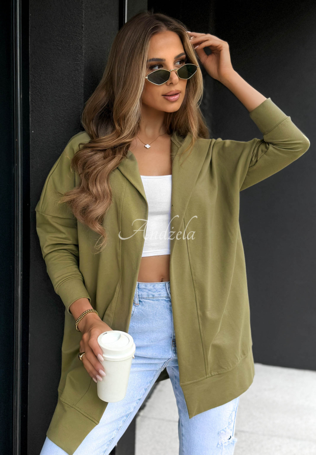 Langes Kapuzensweatshirt aus Baumwolle Cozy Mood Olivgr&uuml;n