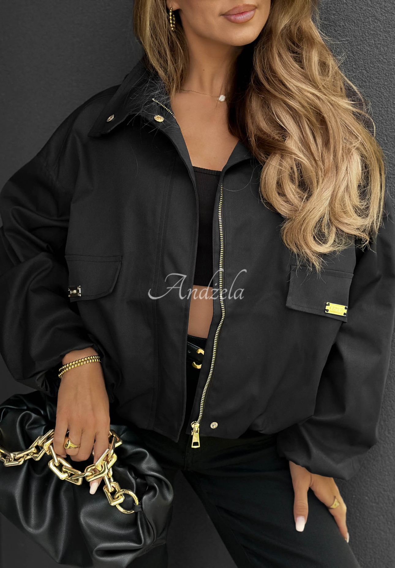Kurze Bomberjacke mit Kapuze Street Chic Schwarz
