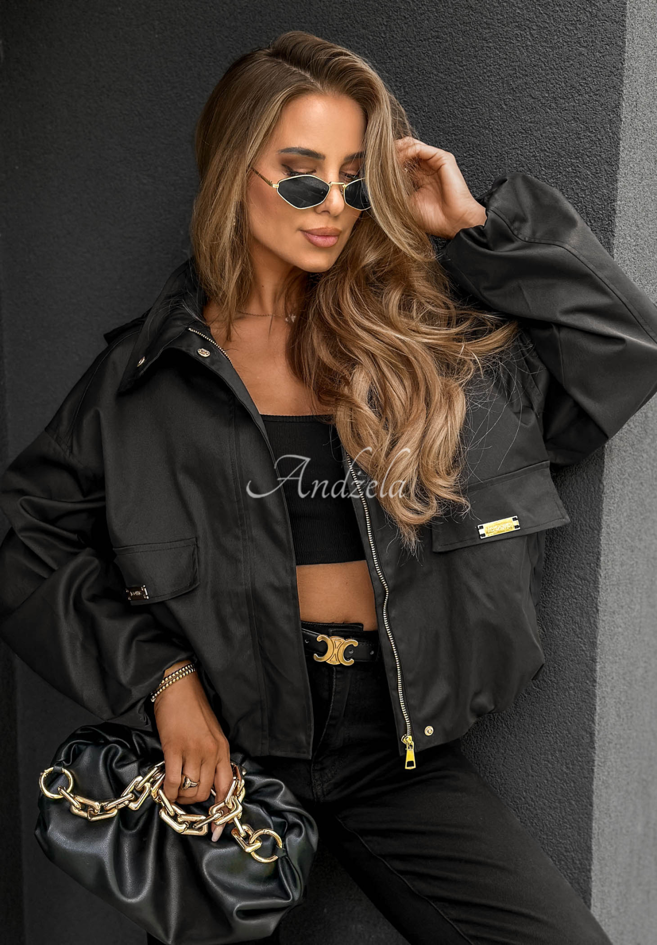 Kurze Bomberjacke mit Kapuze Street Chic Schwarz