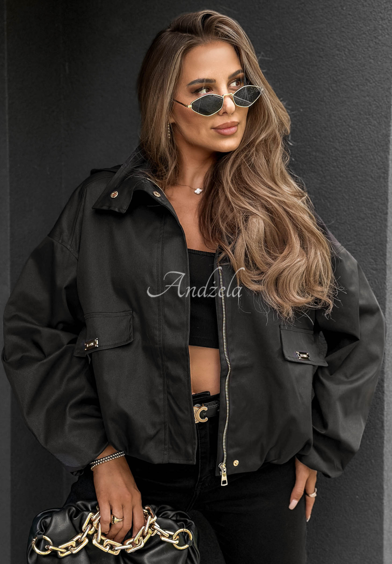 Kurze Bomberjacke mit Kapuze Street Chic Schwarz