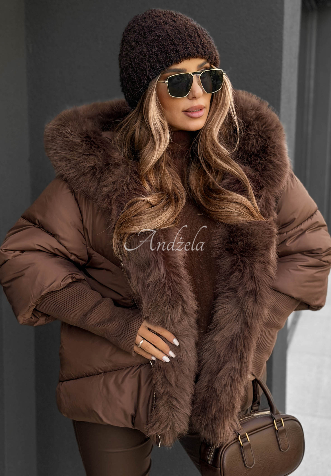 Steppjacke mit Fell Frosty Horizon Schokoladenbraun