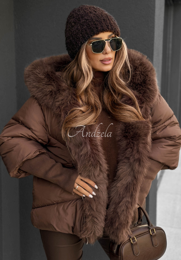 Steppjacke mit Fell Frosty Horizon Schokoladenbraun