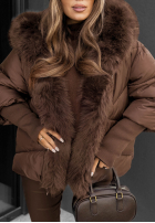 Krótka pikowana Jacke z futerkiem Frosty Horizon czekolaodowa