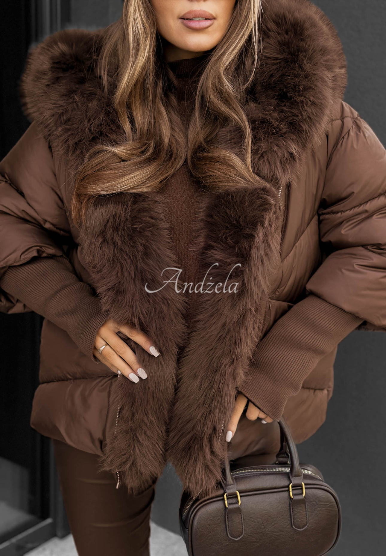 Steppjacke mit Fell Frosty Horizon Schokoladenbraun