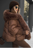 Krótka pikowana Jacke z futerkiem Frosty Horizon czekolaodowa