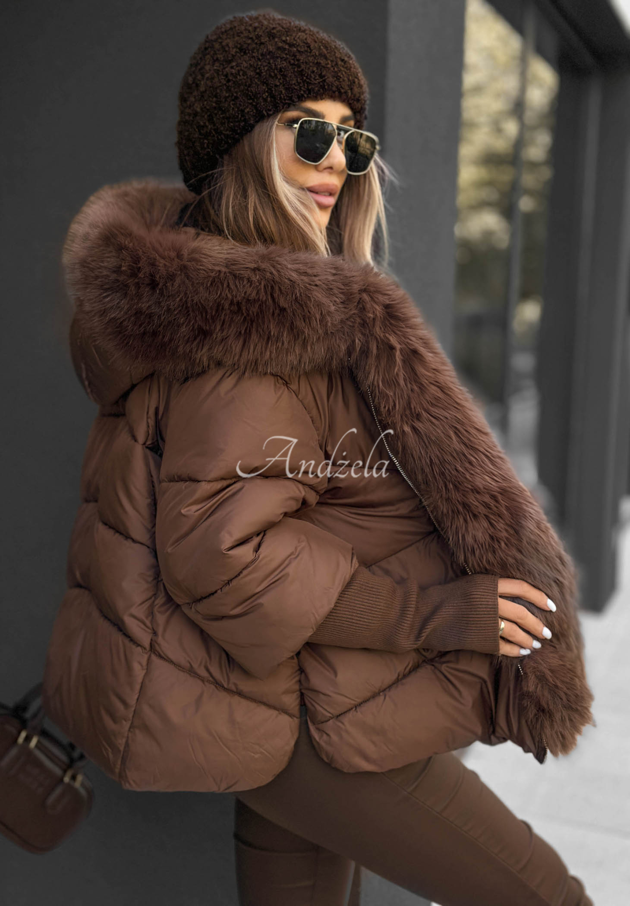 Steppjacke mit Fell Frosty Horizon Schokoladenbraun