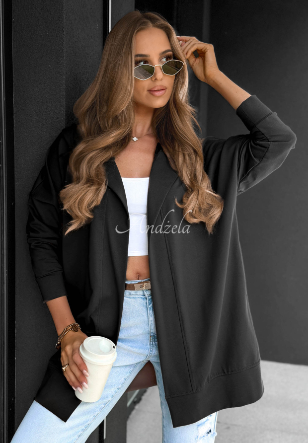 Langes Kapuzensweatshirt aus Baumwolle Cozy Mood  Schwarz