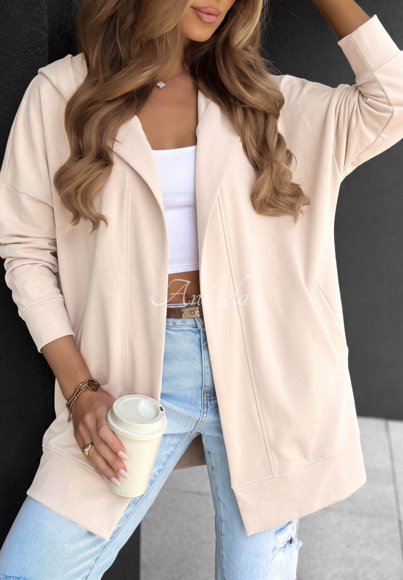 Langes Kapuzensweatshirt aus Baumwolle Cozy Mood  Beige