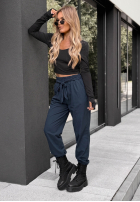 Material Hose z paskiem Elegant Harmony Dunkelblau