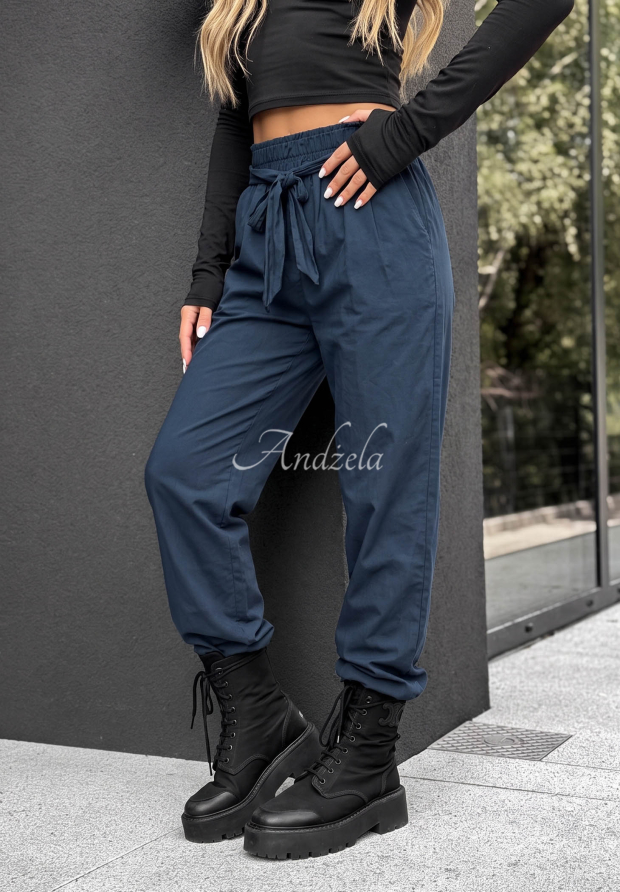 Baumwollhose mit G&uuml;rtel Elegant Harmony Dunkelblau