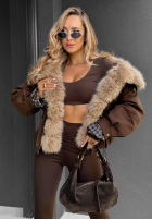 Krótka Jacke z futerkiem Amber Charm Beige