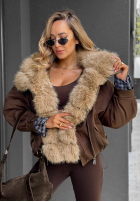 Krótka Jacke z futerkiem Amber Charm Beige