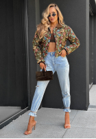 Krótka Jacke w kwiaty z kołnierzykiem Floral Charm Braun