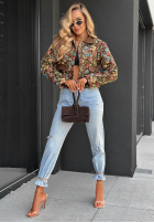 Krótka Jacke w kwiaty z kołnierzykiem Floral Charm Braun