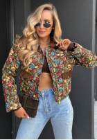 Krótka Jacke w kwiaty z kołnierzykiem Floral Charm Braun