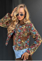 Krótka Jacke w kwiaty z kołnierzykiem Floral Charm Braun