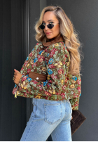 Krótka Jacke w kwiaty z kołnierzykiem Floral Charm Braun