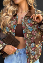Krótka Jacke w kwiaty z kołnierzykiem Floral Charm Braun