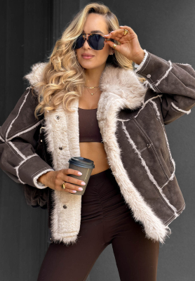 Jacke aus Lammfellimitat mit Kunstfell Honey Ember Schokoladenbraun