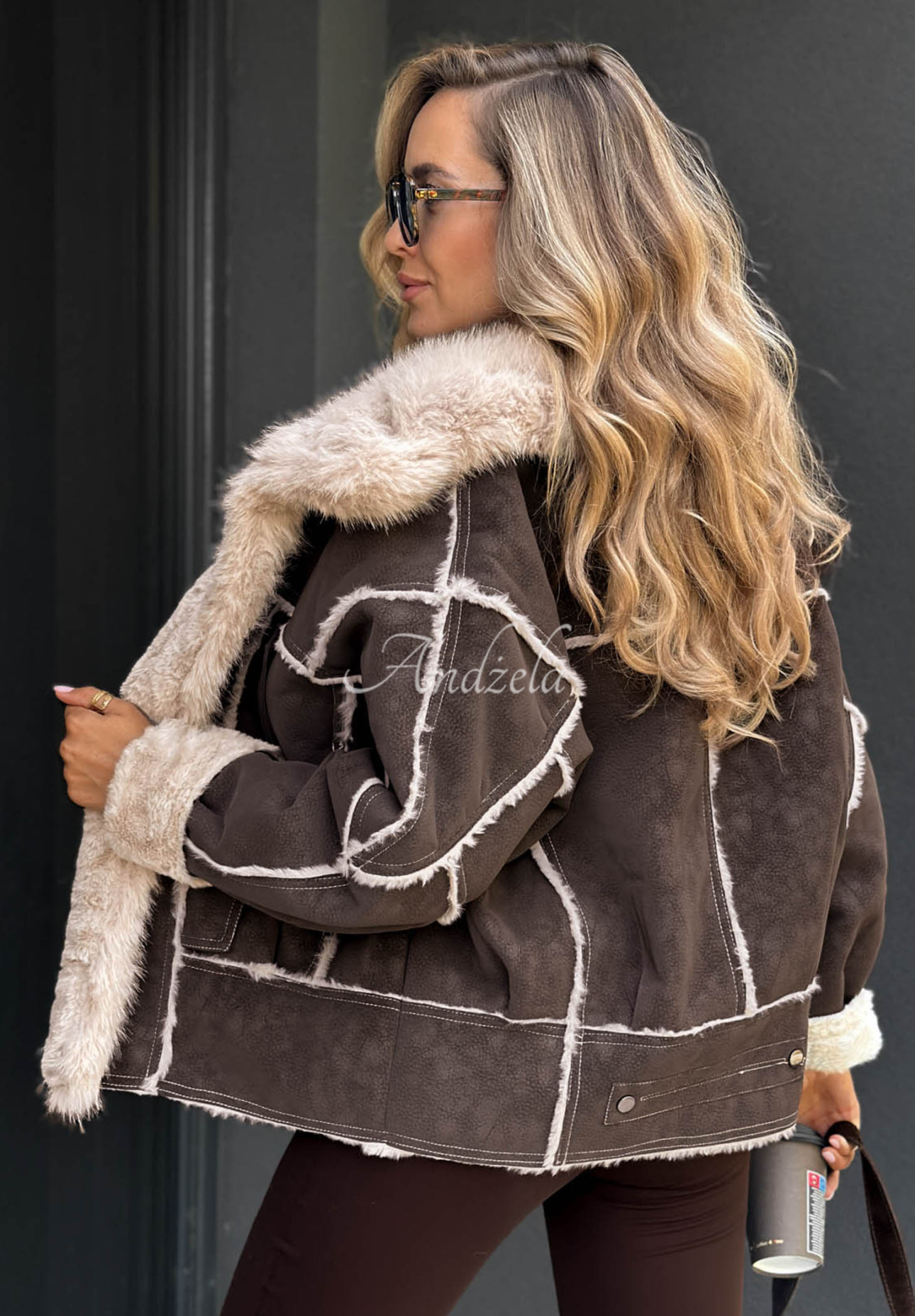 Jacke aus Lammfellimitat mit Kunstfell Honey Ember Schokoladenbraun