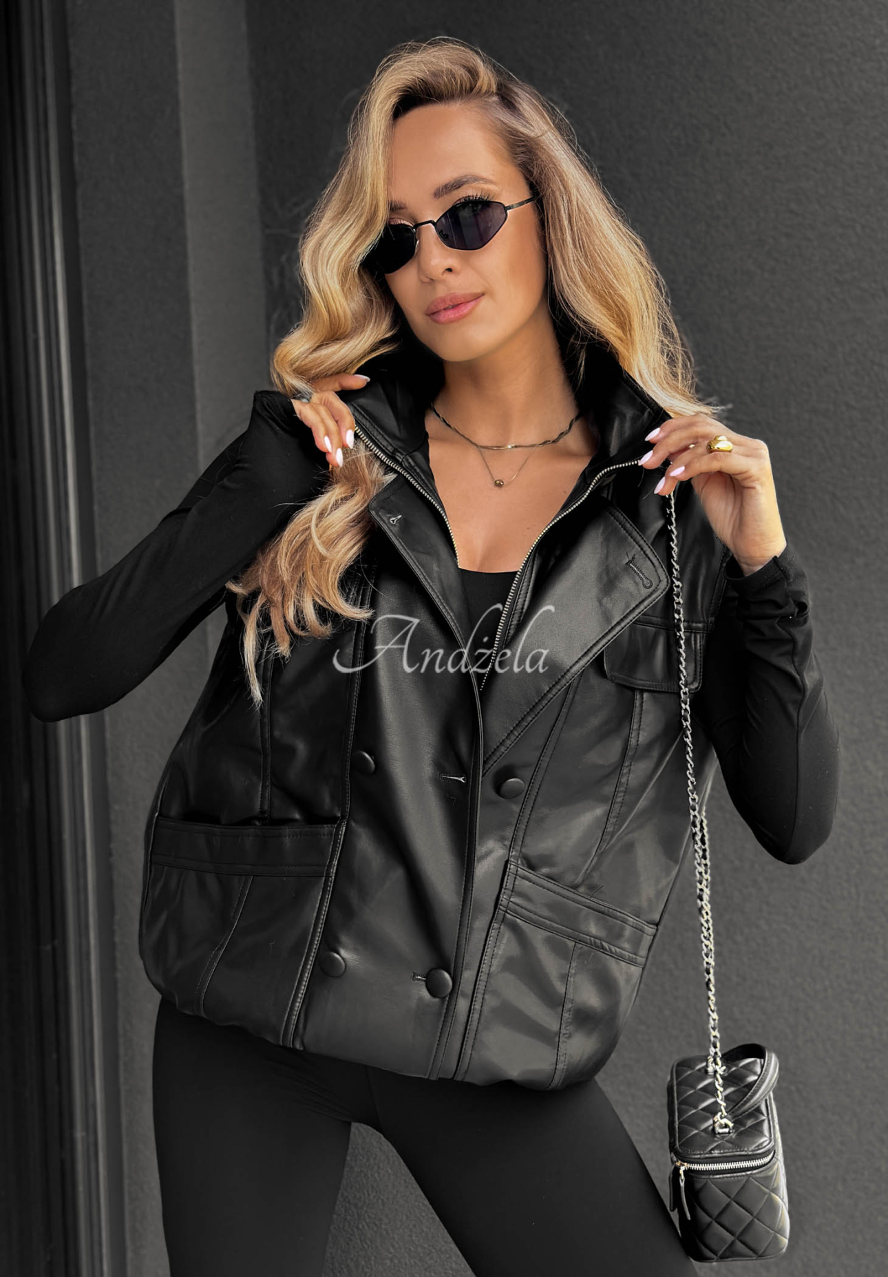 Lederweste City Layer Schwarz