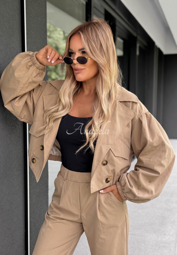 Kurzer, zweireihiger Oversize-Mantel mit Kragen Play Your Cards Beige